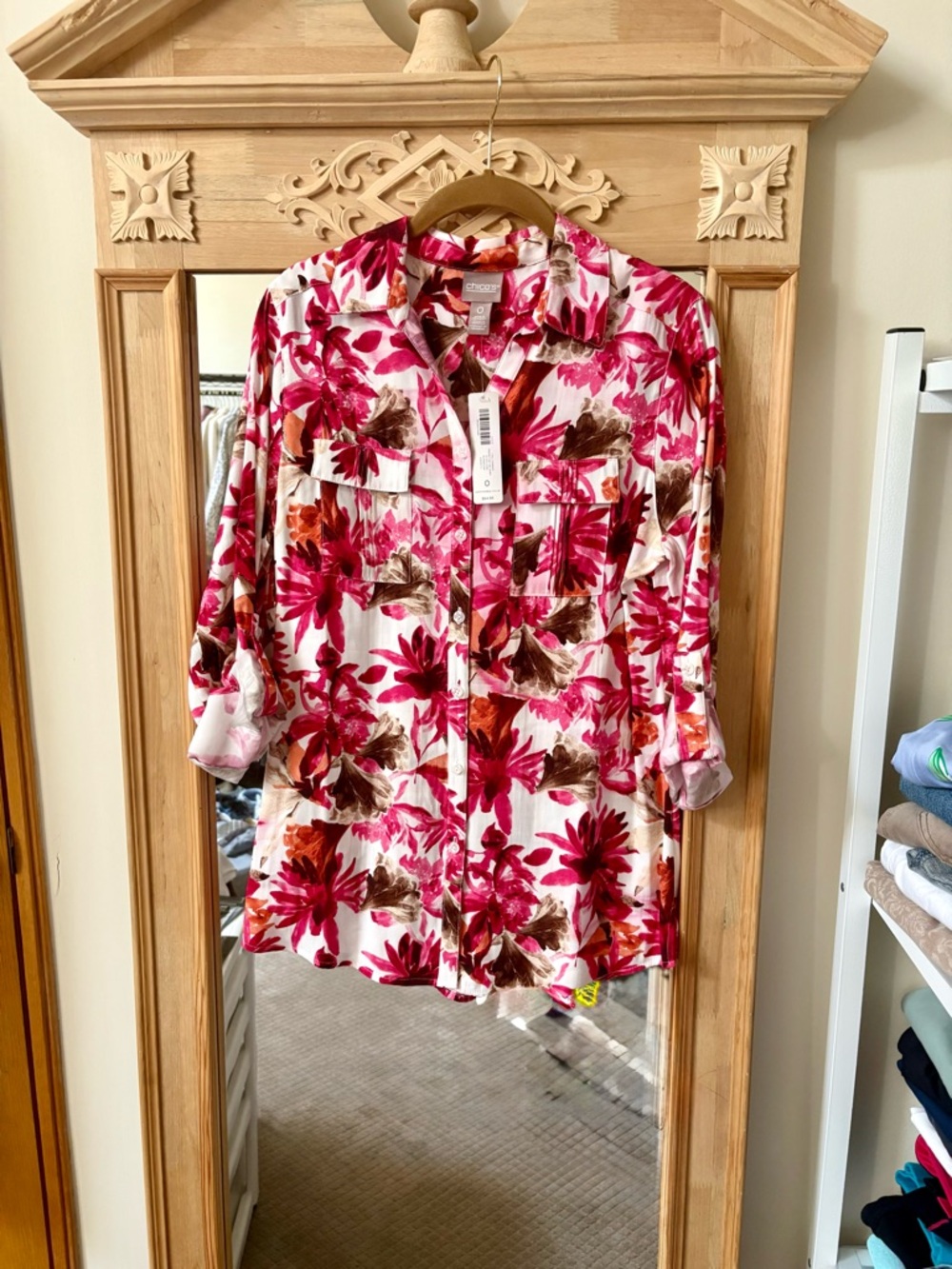 Chico's Floral Shirt in Pink, White, and Brown  NWT-Chico’s 0 (6)